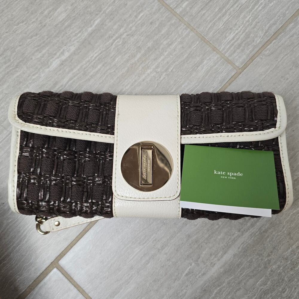 Kate Spade Woven Clutch Bag Shoulder Brown/White NWOT - Picture 10 of 12